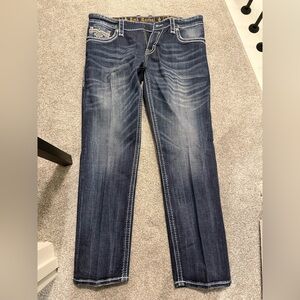 Mens rock revival jeans (missing button)